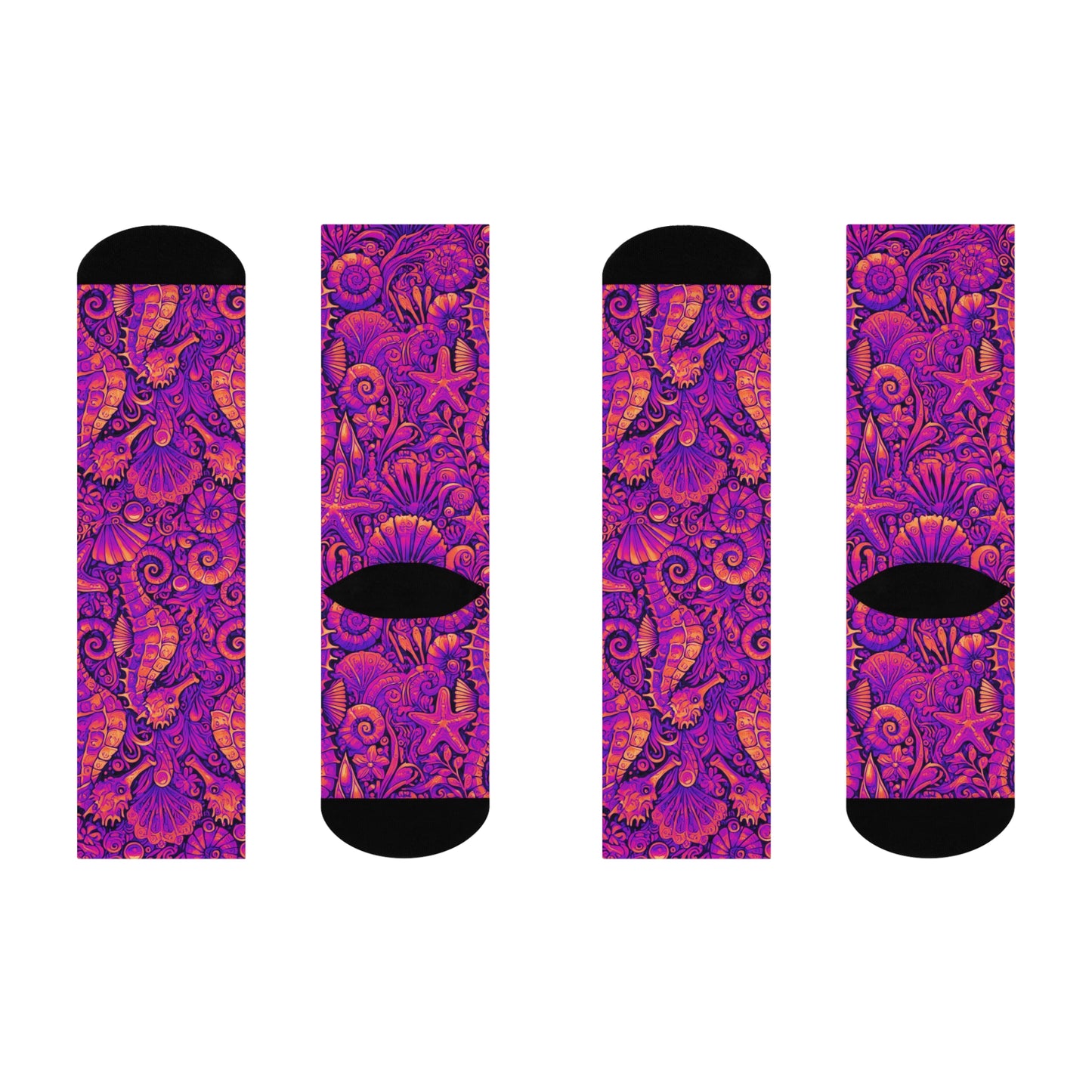 Cushioned Crew Socks - Seahorses, Heatwave