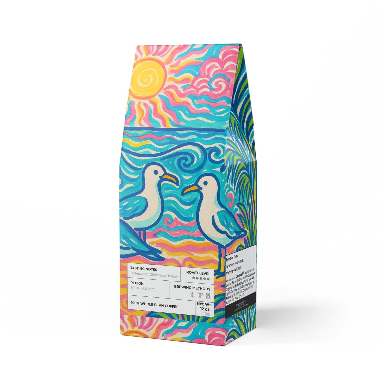 Black Coral Blend™ (Dark French Roast) Specialty Grade Craft Coffee / Tropical Beach Seagulls