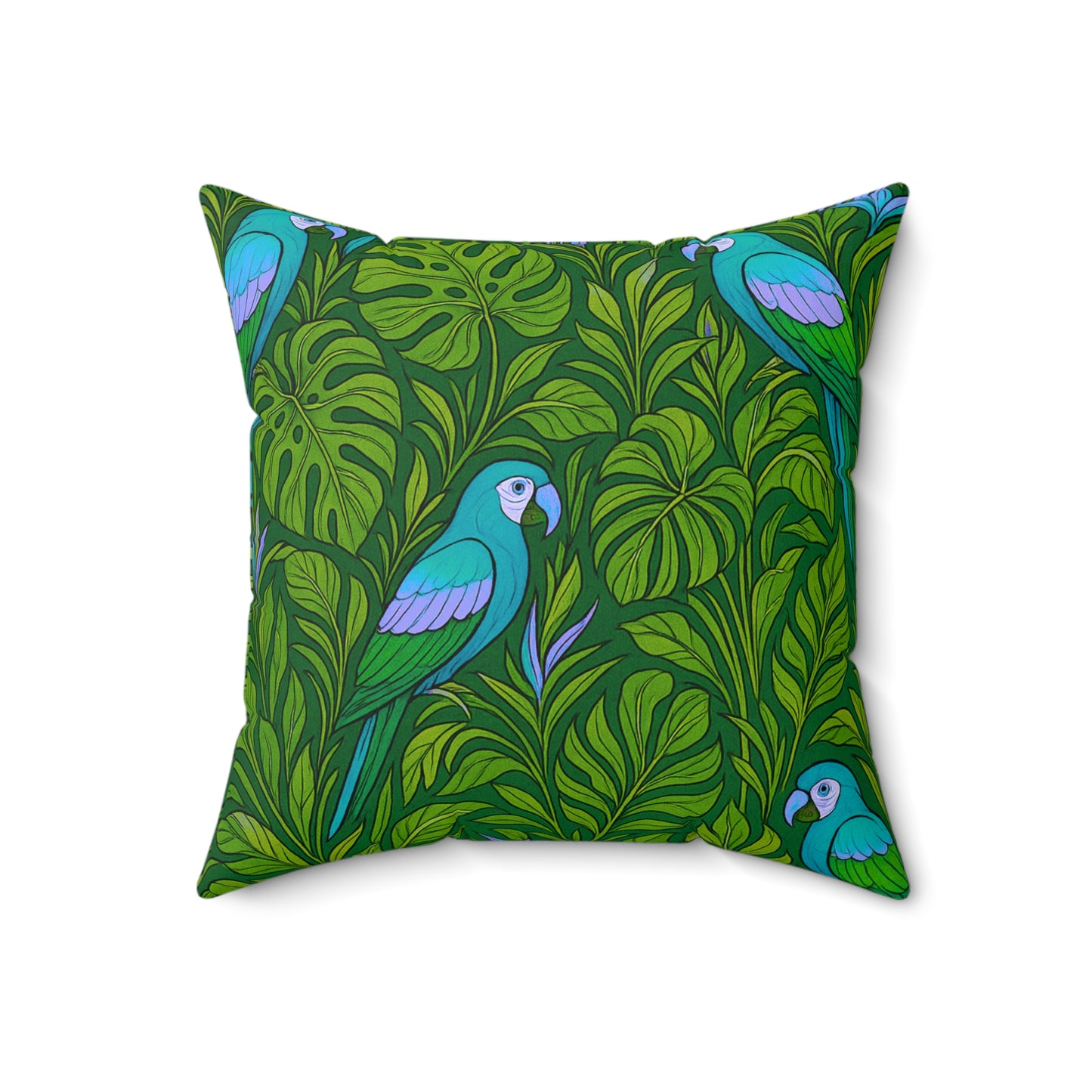 Tropical Pillow, 4 sizes - Colorful Spun Polyester Square Cushion / Parrot Family, Blue