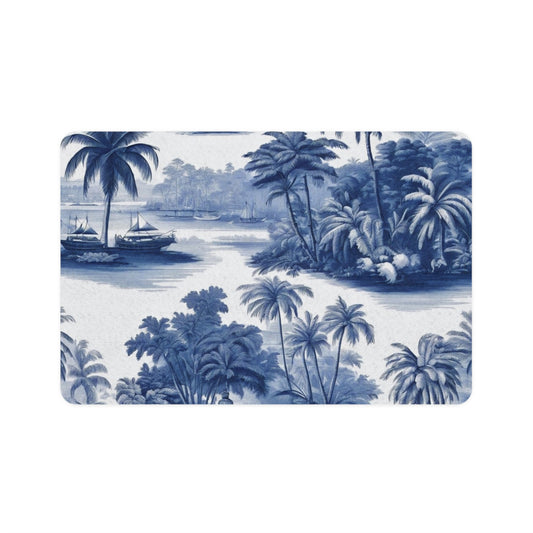 Pet Food Mat (12x18), Tropical Toile Blue