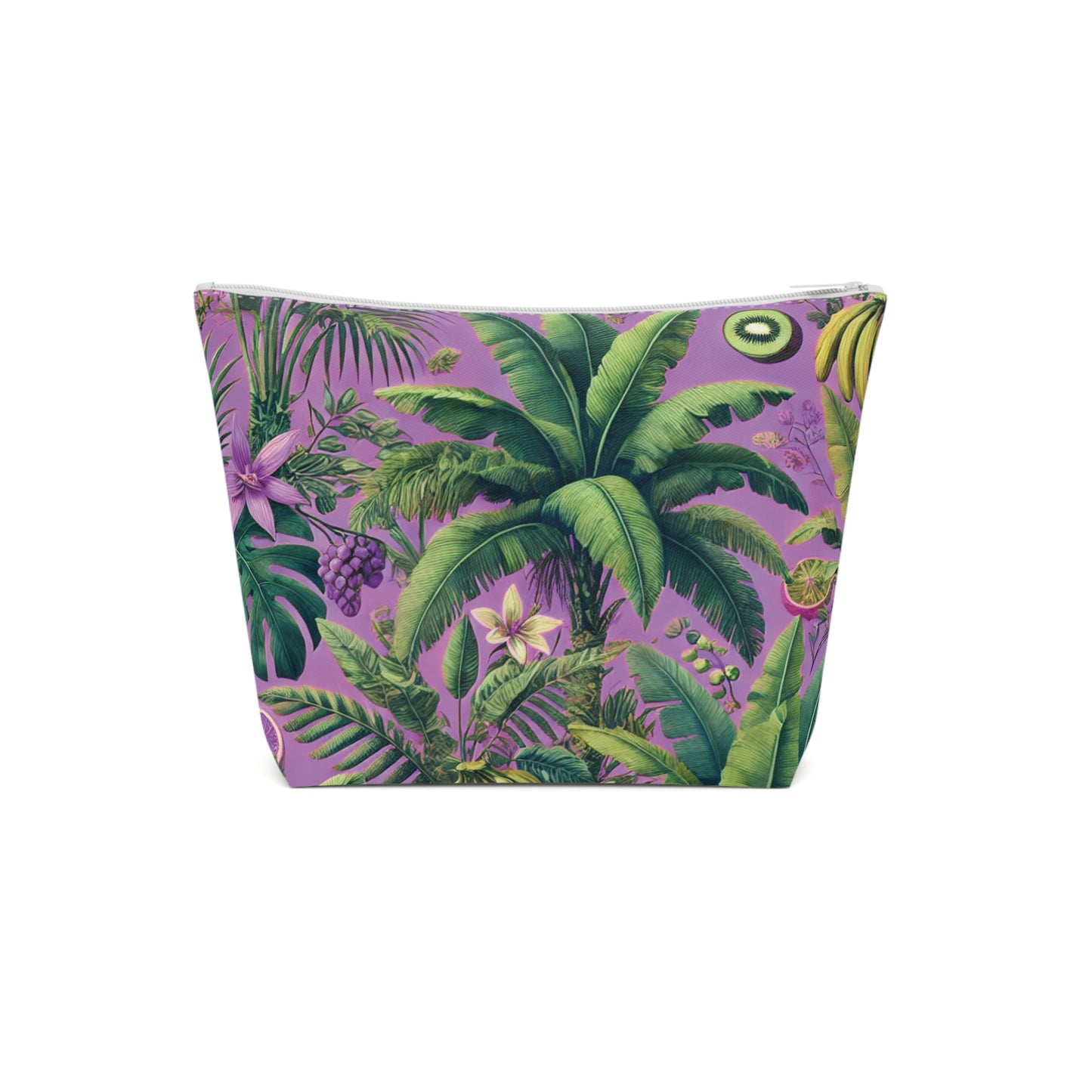 Tropical Cotton Cosmetic Bag - Makeup Pouch, 5 Sizes / More Tropical Fruit, Deep Lilac