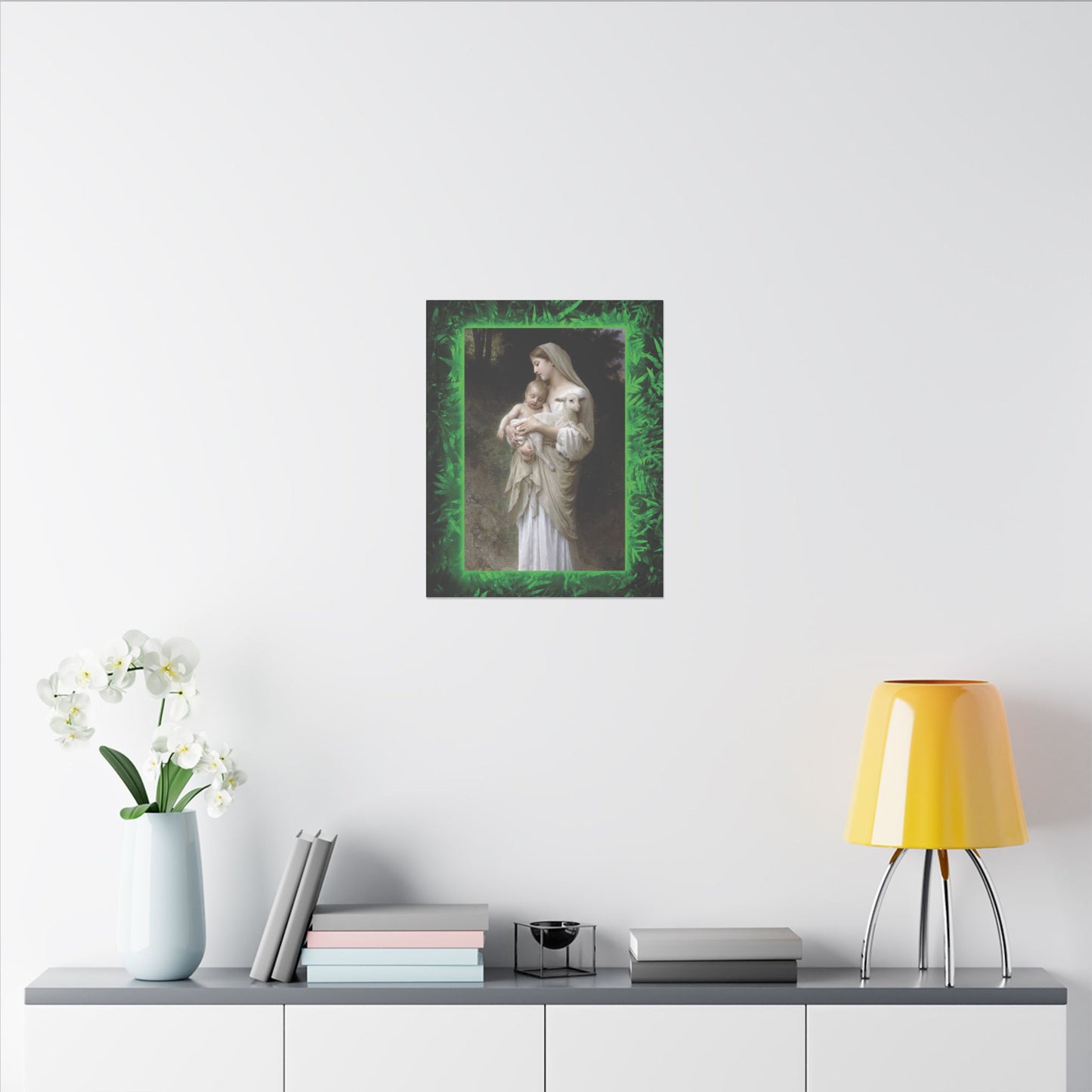 "Tropical Glow Innocence" Religious Canvas Artwork - Stretched Canvas Print / Virgin Mary & Jesus