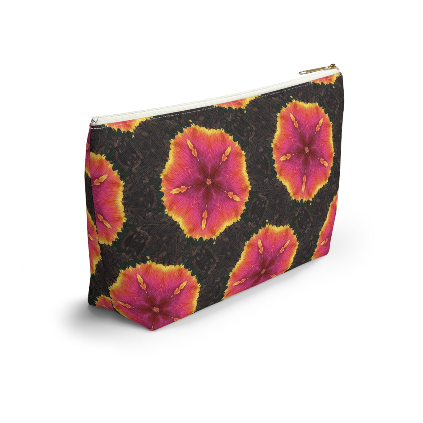 Tropical Accessory Pouch, 2 sizes | Makeup Bag | Perfect for Travel & Everyday Use / Hibiscus Kaleidoscope, Black