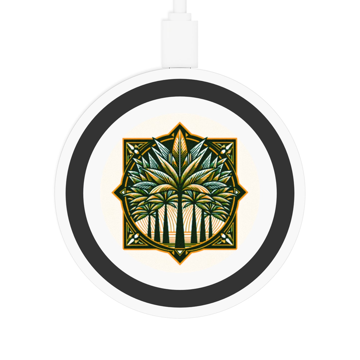 Quake Wireless Charging Pad - Deco Palm Trees, Green/Orange