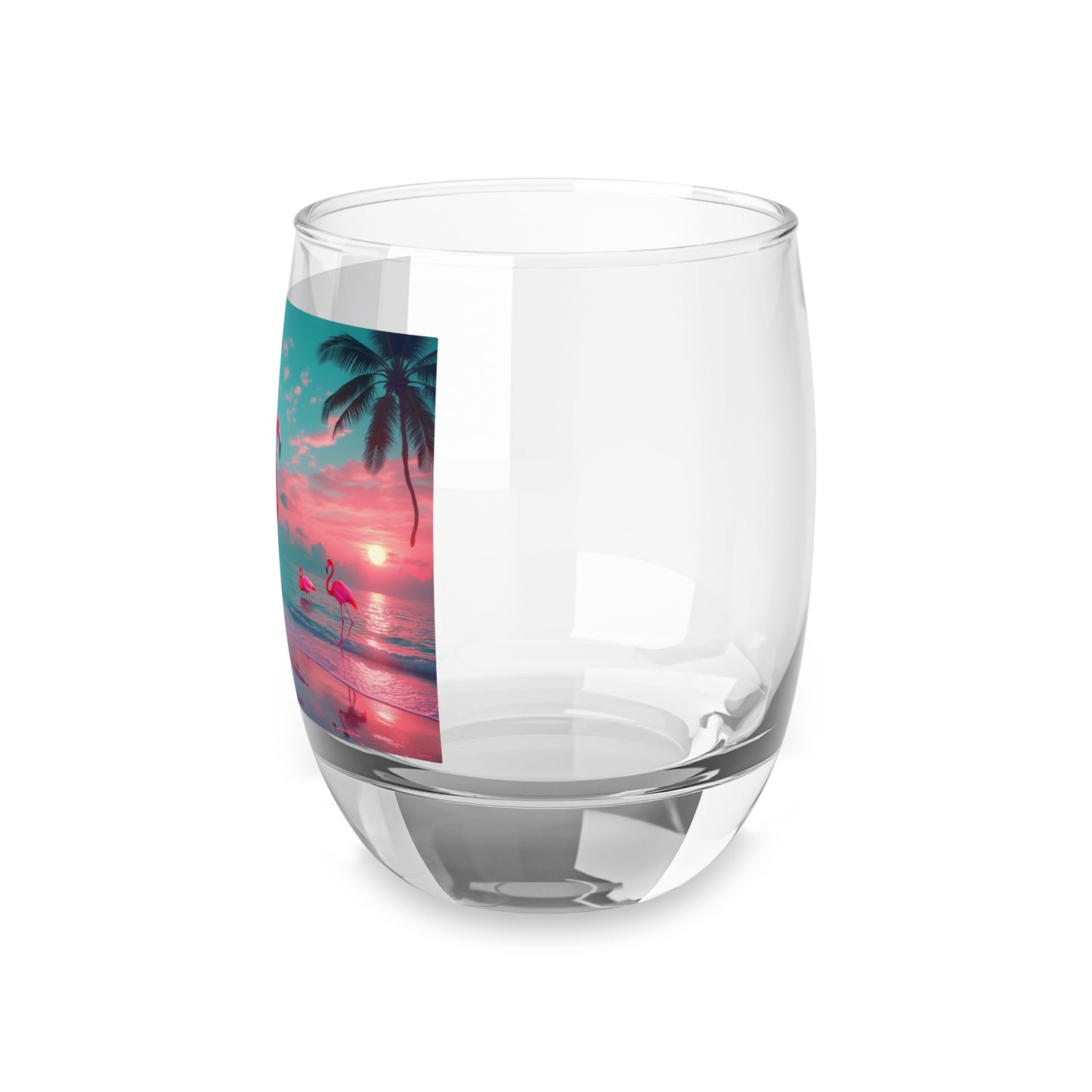 Whiskey Glass, Neon Night Flamingos