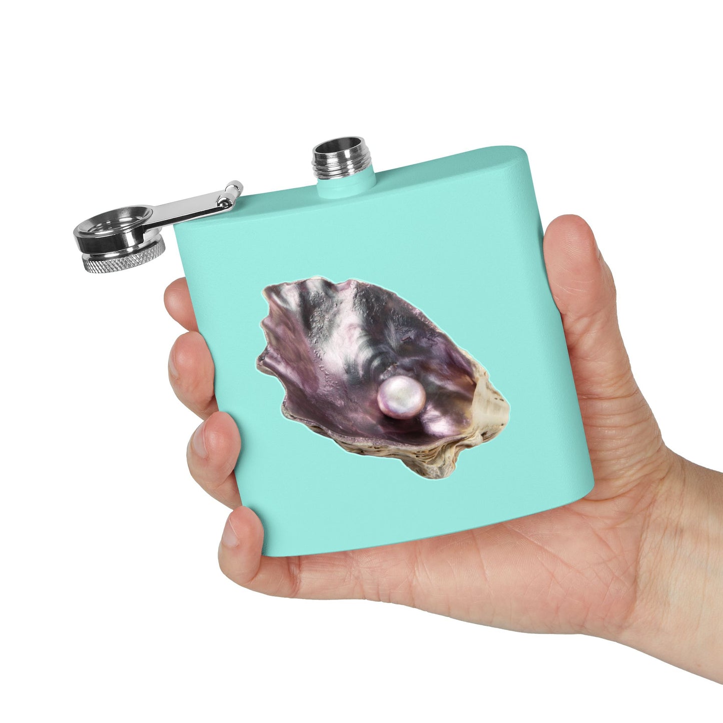 Tropical Stainless Steel 6 oz. Flask, Many Colors  – Real Lavender Pearl & Shell