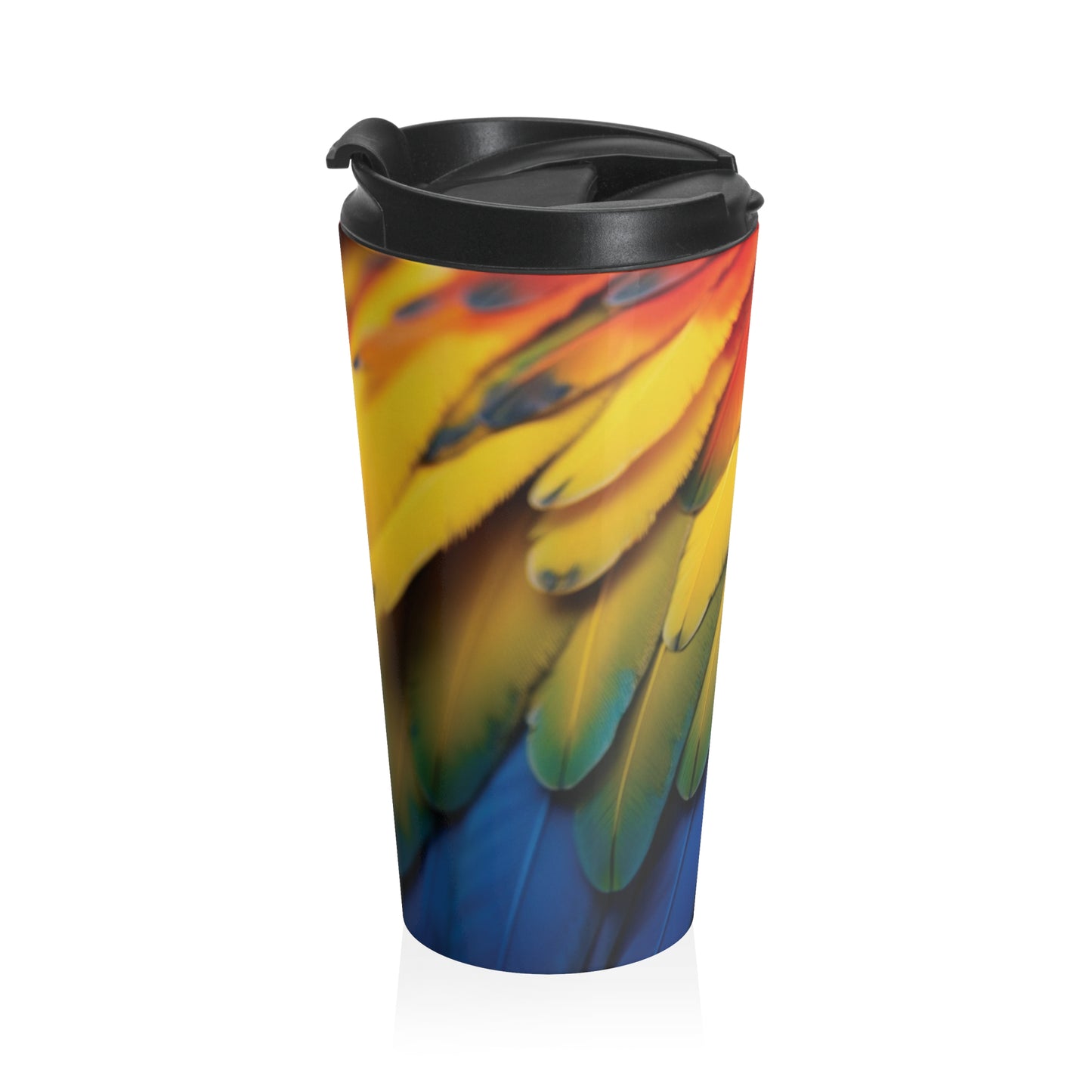 15 oz. Stainless Steel Travel Mug / Macaw Parrot Feathers