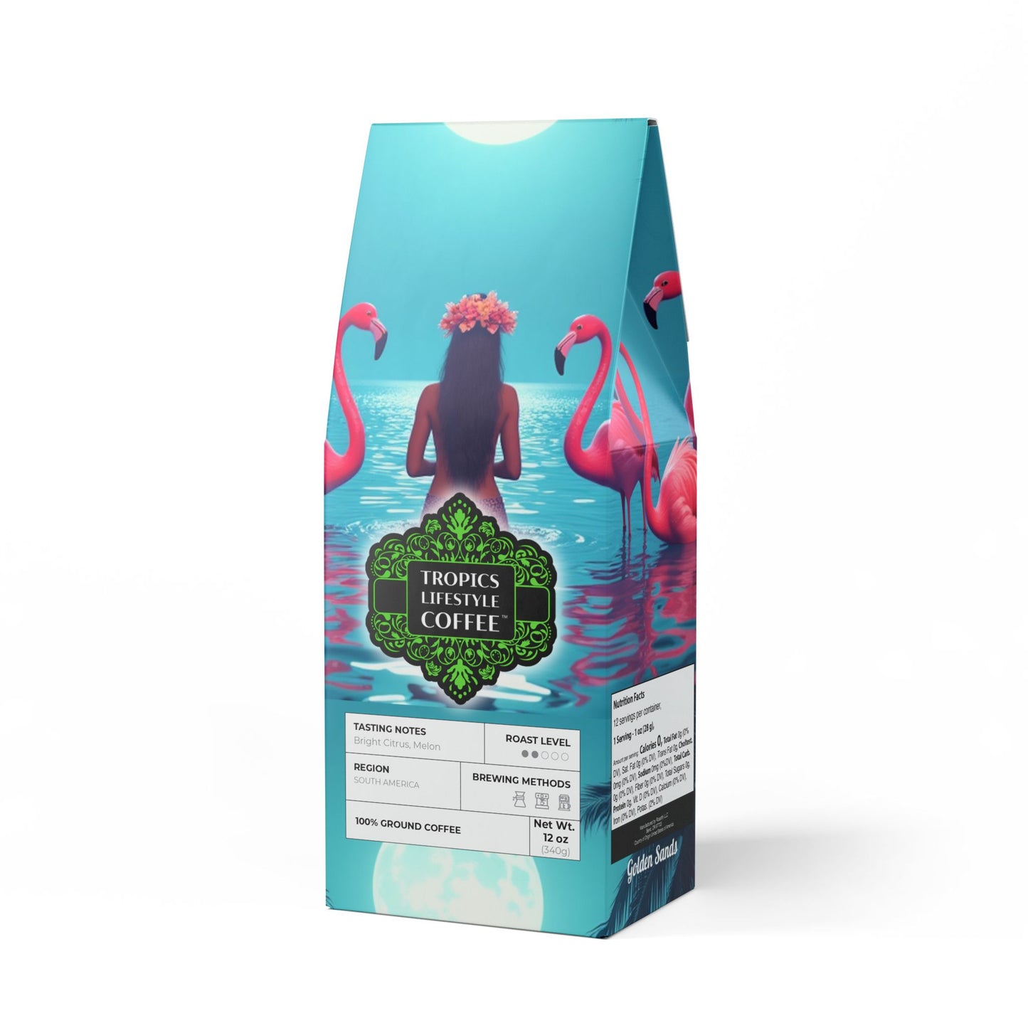 Golden Sands Single Origin™ Coffee (Light-Medium Roast) Specialty Grade / Moonlit Mermaid and Flamingos