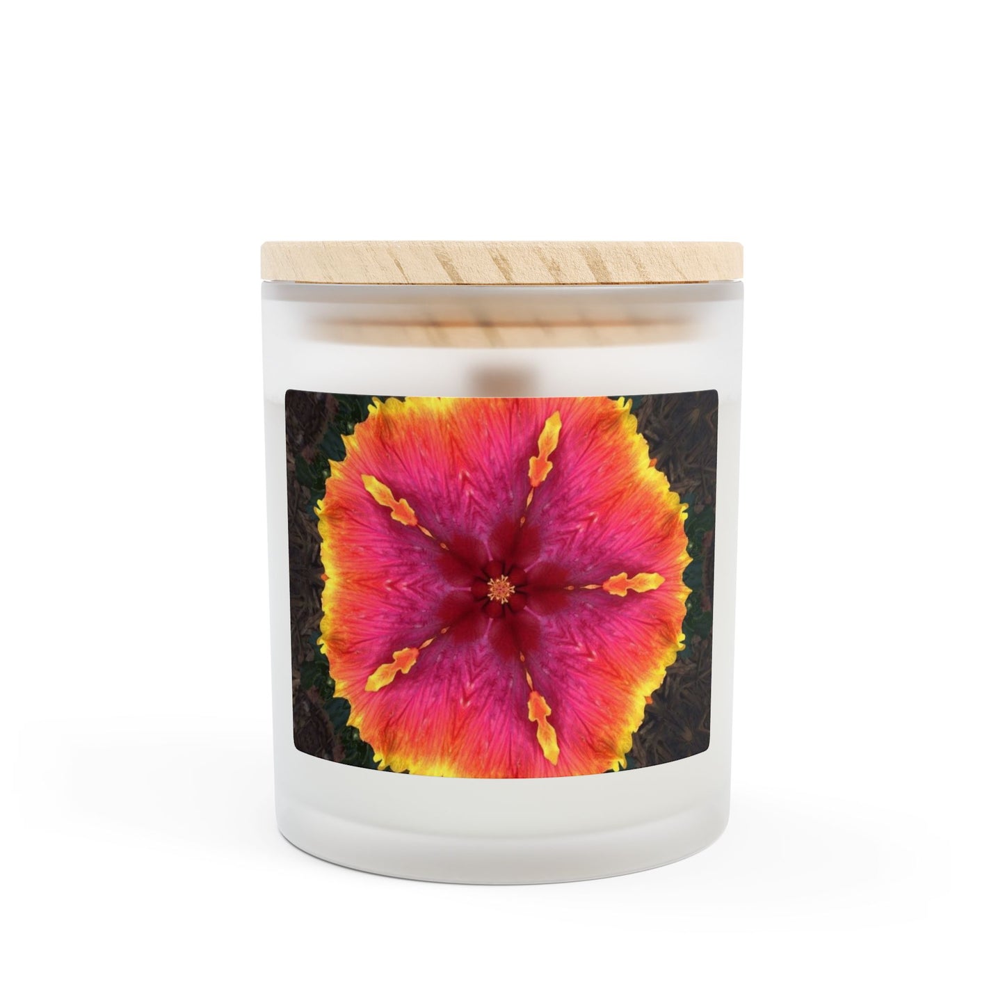 Frosted Glass Candle, 11oz, Hibiscus Kaleidoscope #1