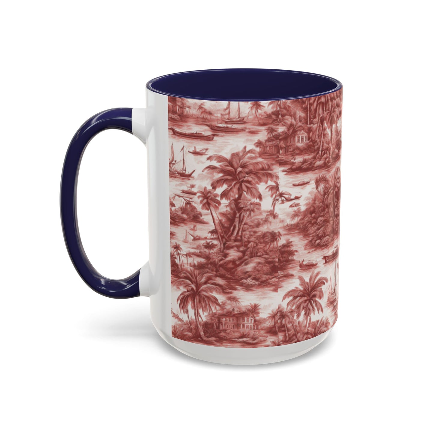 Accent Coffee Mug (11, 15oz), 8 Colors - Tropical Toile #1, russet