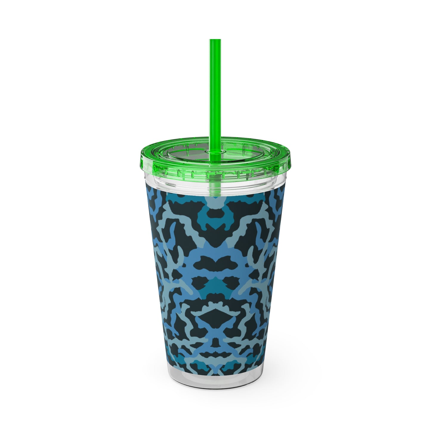 Tropical Tumbler with Straw | 16oz Colorful Travel Cup / Coral Threads, Blue