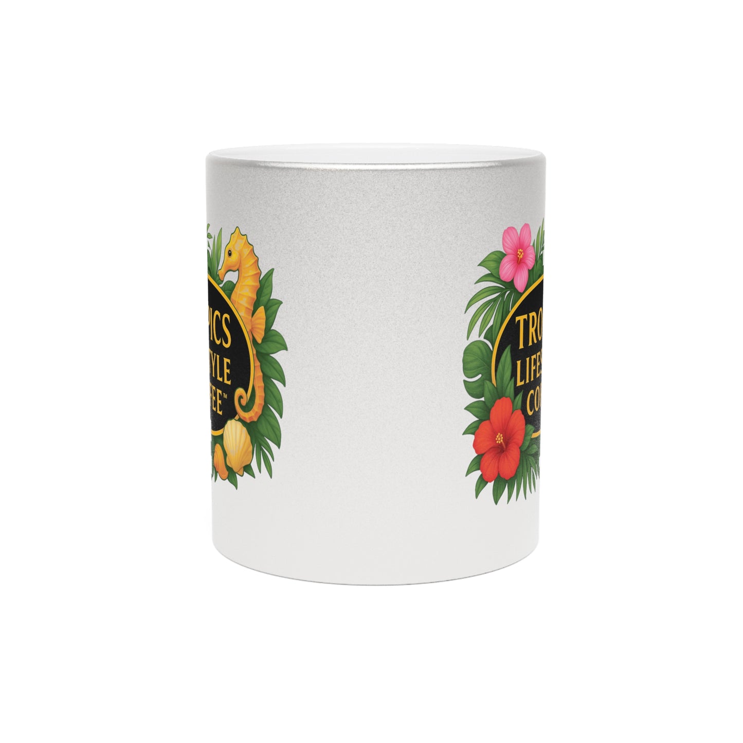 Tropical Metallic Mug, Gold or Silver - TLCoffee Seahorse Logo