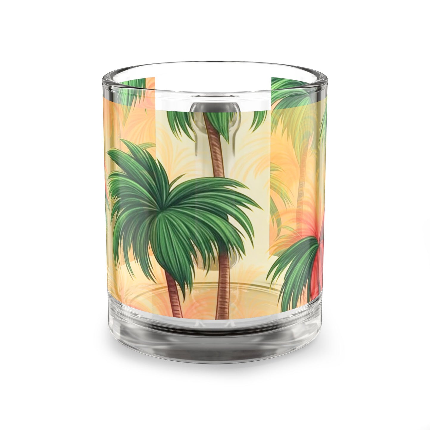 Tropical Glass Mug - 10oz Coffee Cup / Palms in Orange Mist