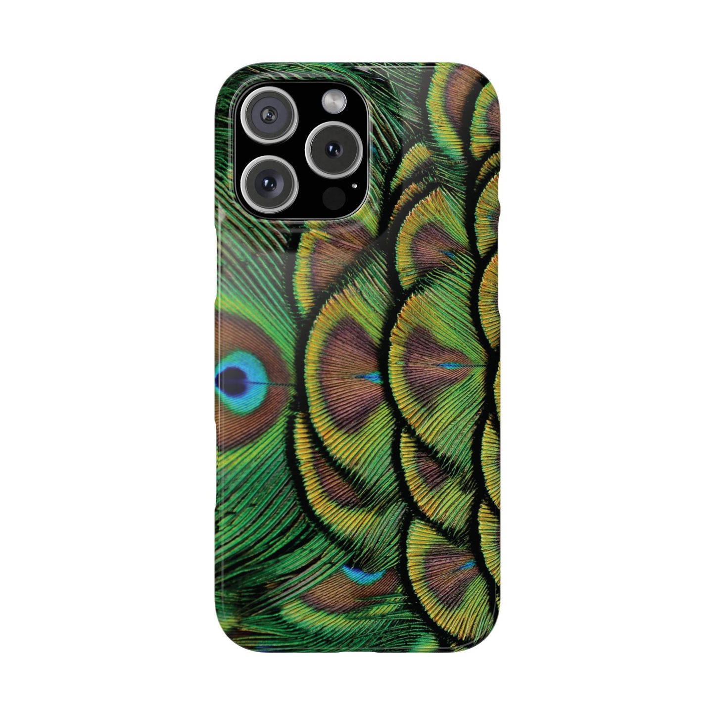 Slim Phone Cases - Brilliant Green Peacock Feathers