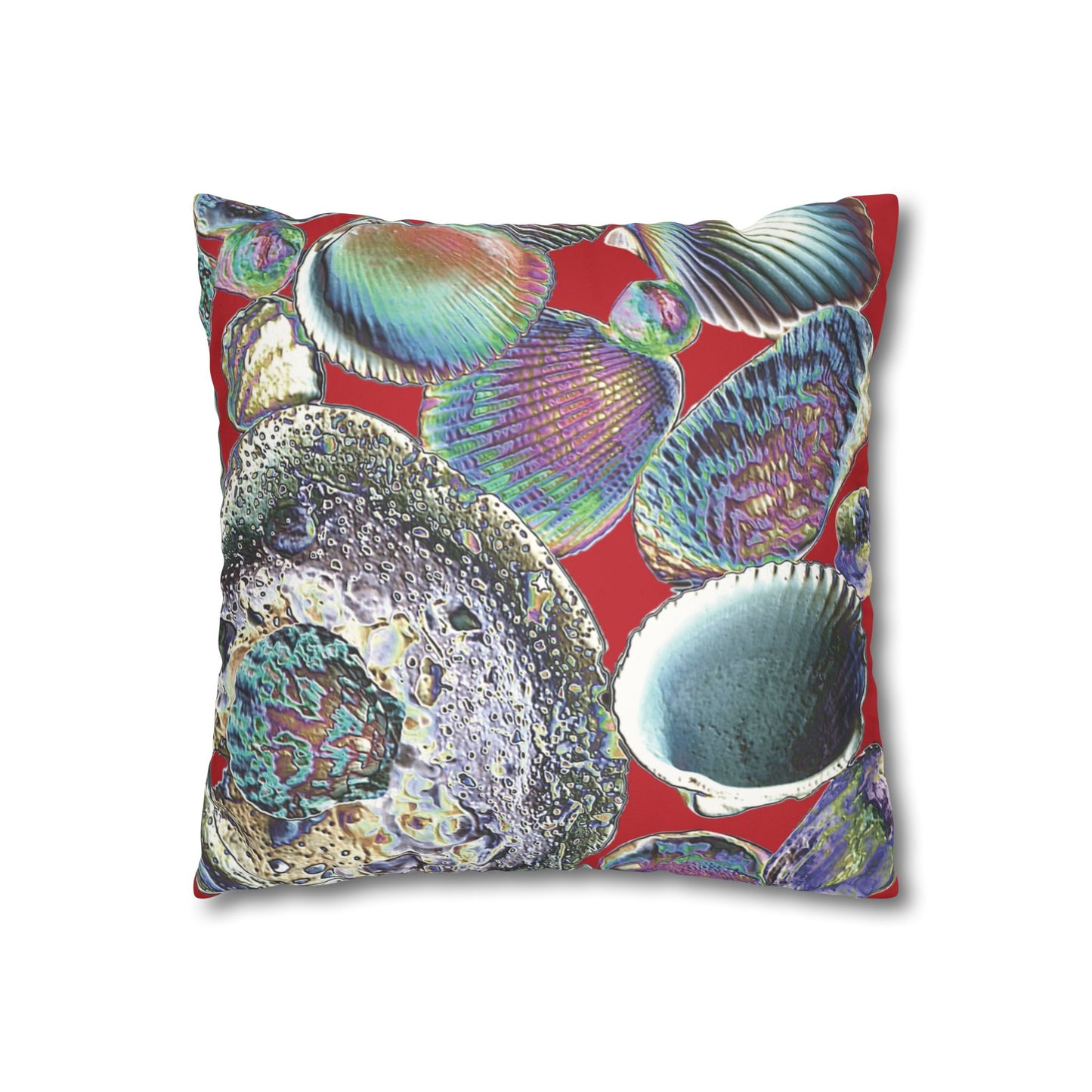 Faux Suede Square Pillowcase - Heatwave Seashell Collection, Dark Red