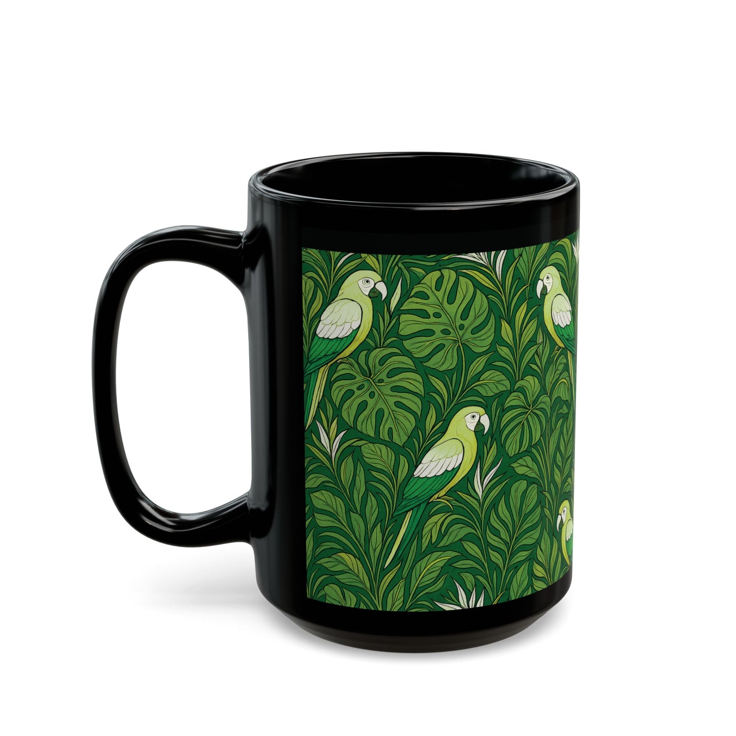 Black Coffee Mug - Parrot Family, Lime