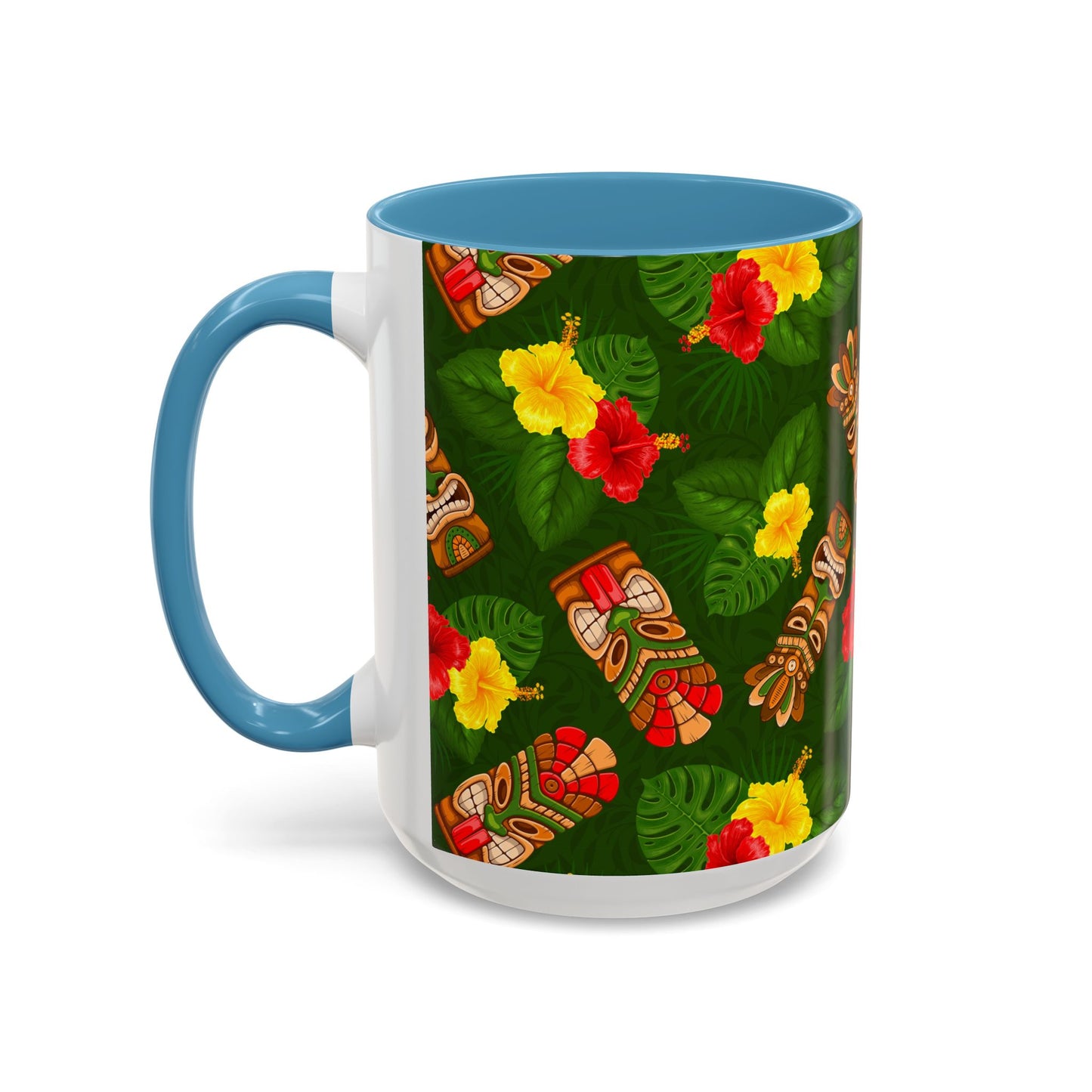 Accent Coffee Mug (11, 15oz), 8 Colors - Tiki Hibiscus Garden