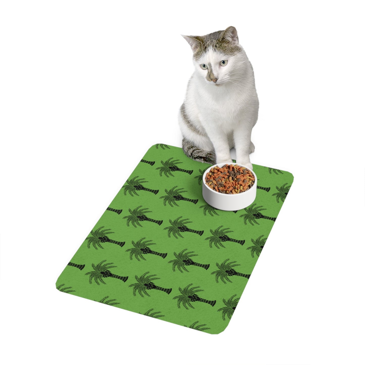 Pet Food Mat (12x18), Art Deco Palm, Green