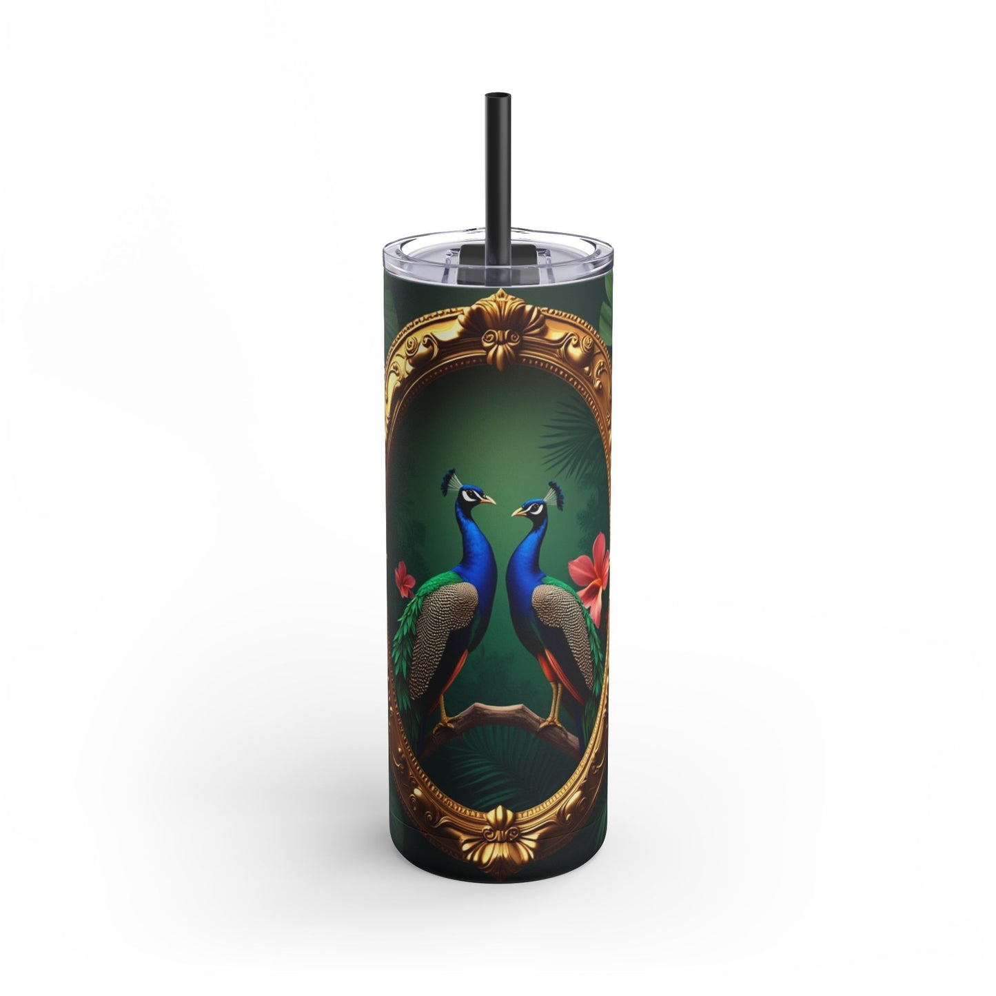 20oz Matte Tumbler, 7 Colors - Stylish Travel Cup - Framed Two Peacocks