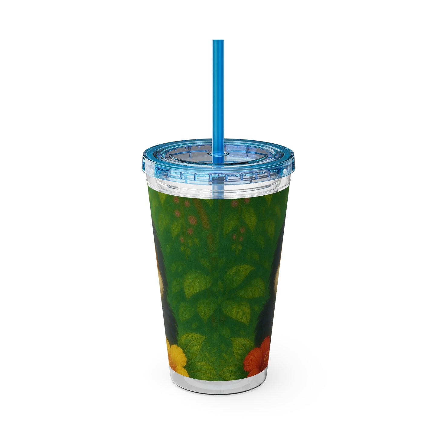 Tropical Tumbler with Straw | 16oz Colorful Travel Cup / Baby Toucans