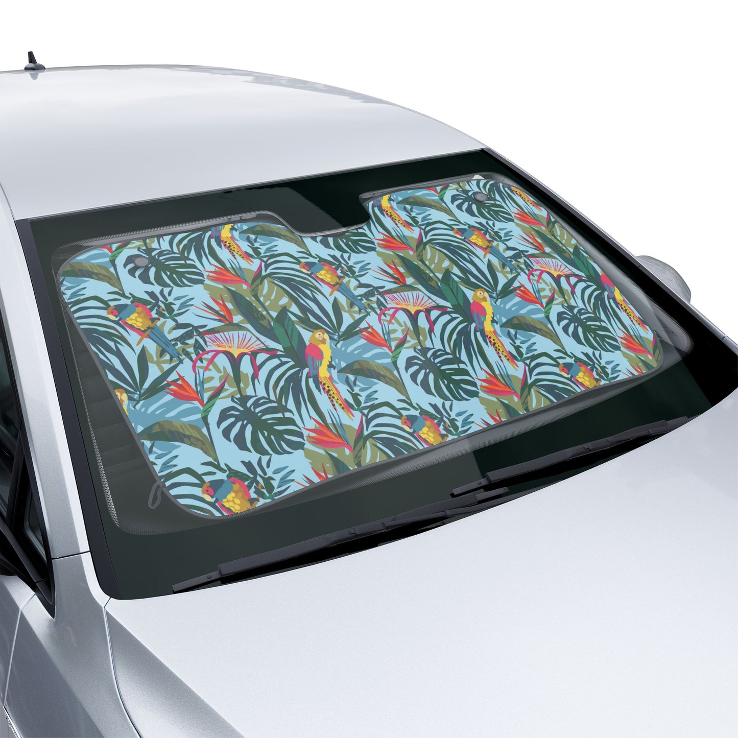 Tropical Car Sun Shades / Rainforest Parrots in Blue Hues