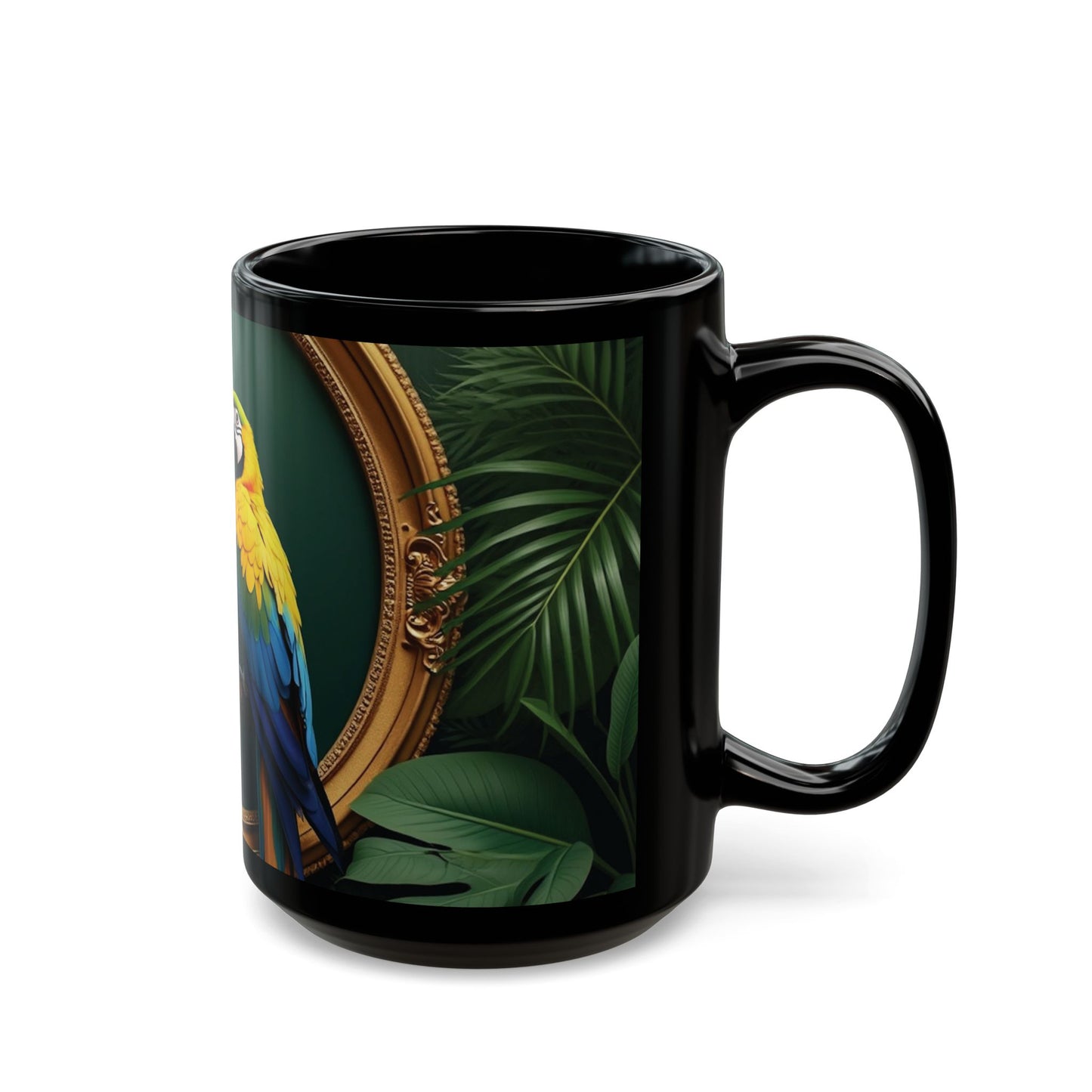 Black Coffee Mug - Framed Parrot Pair