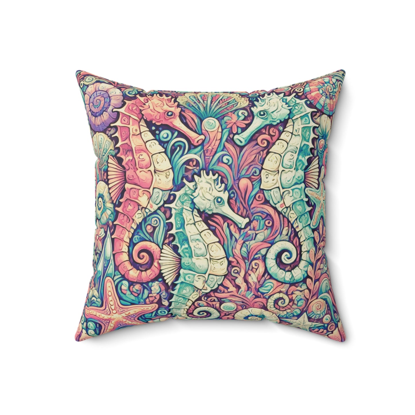 Decorative Pillow - Accent Cushion, 4 Sizes / Seahorse Trio, Retro