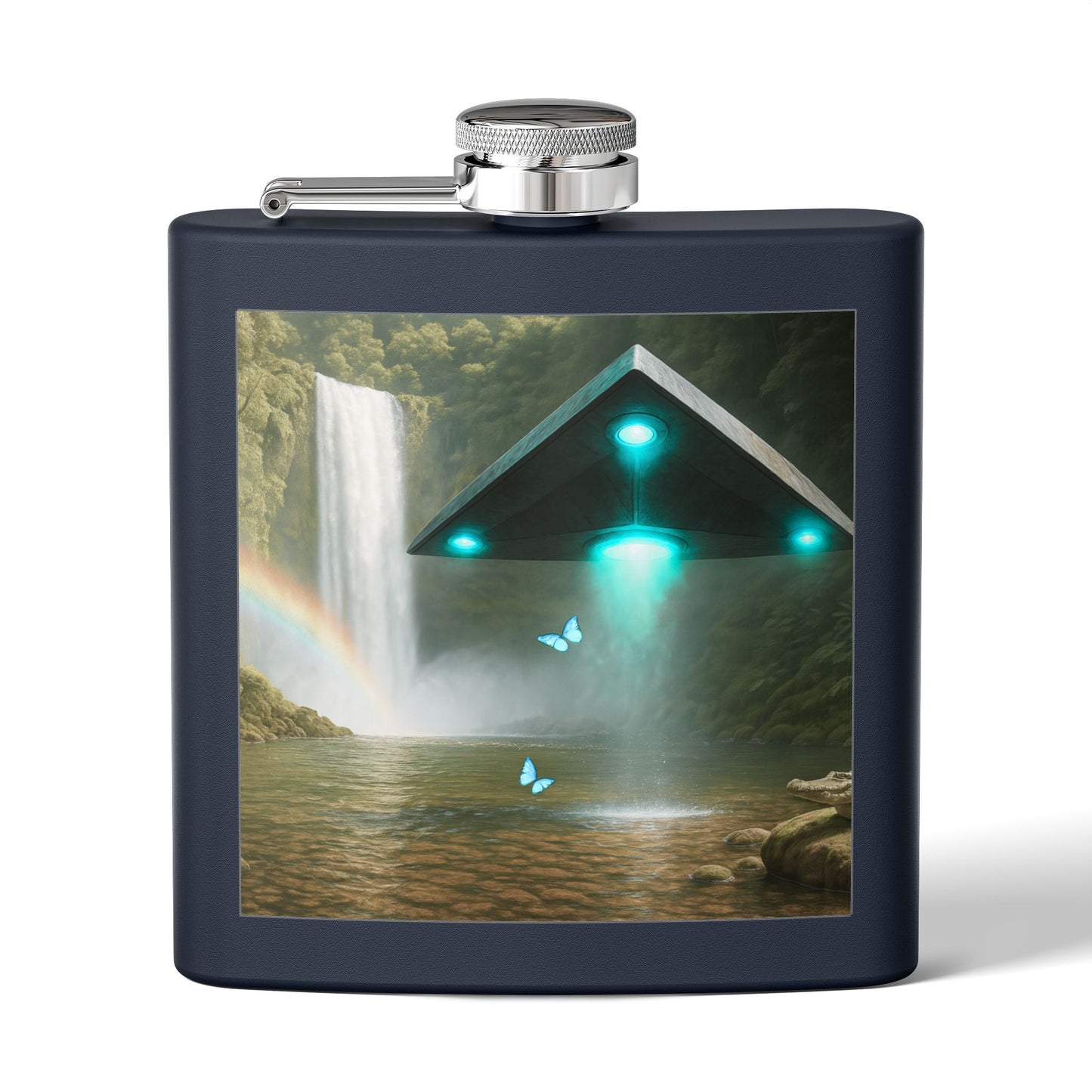 Tropical Stainless Steel 6 oz. Flask, Many Colors  – UFO and Waterfall