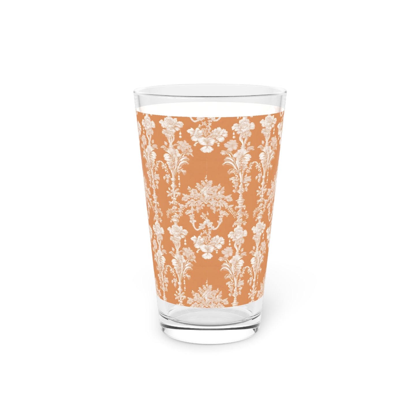 Pint Glass, 16oz, Pearl Lady Toile / Melon