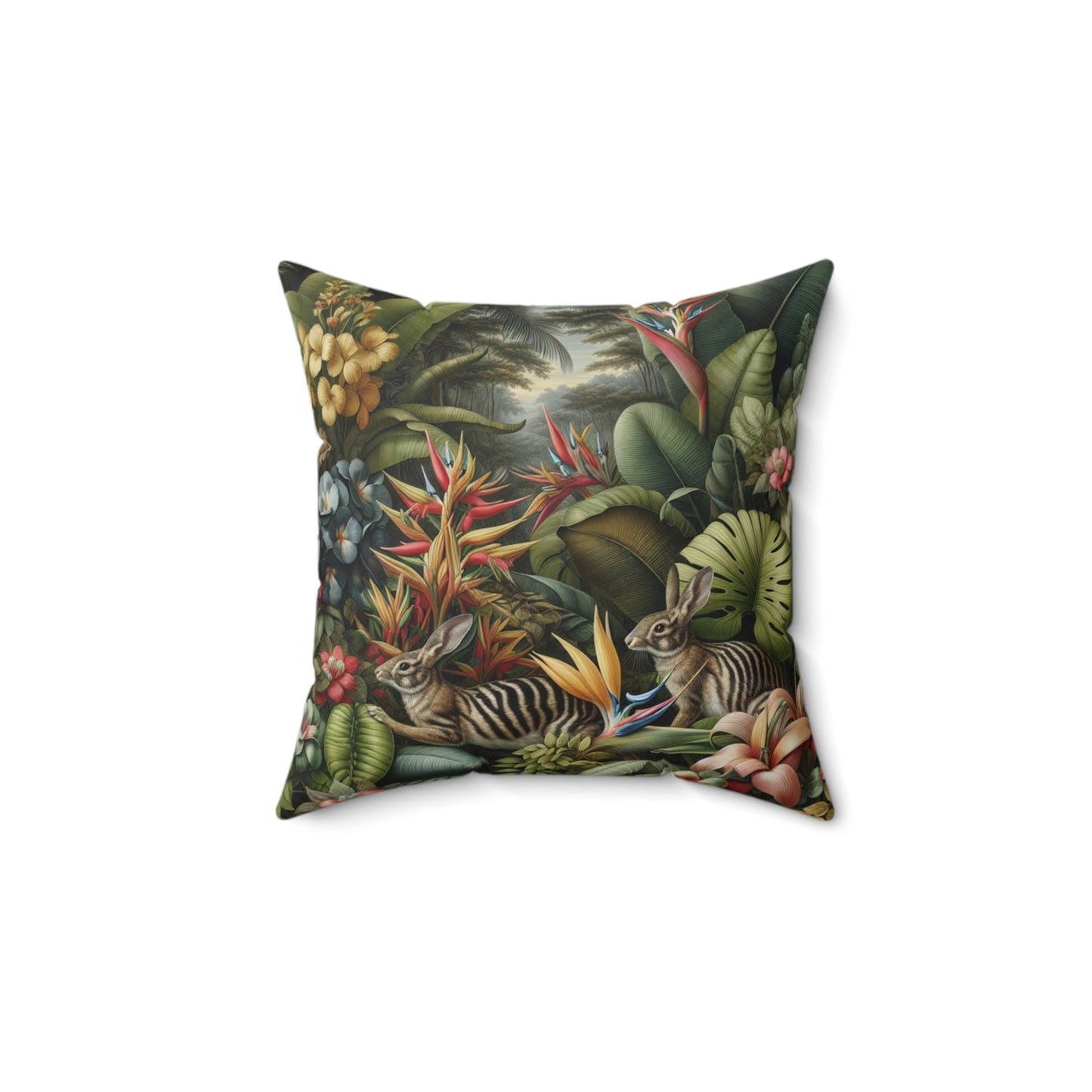 Decorative Pillow - Accent Cushion, 4 Sizes / Rainforest Rabbit Outing