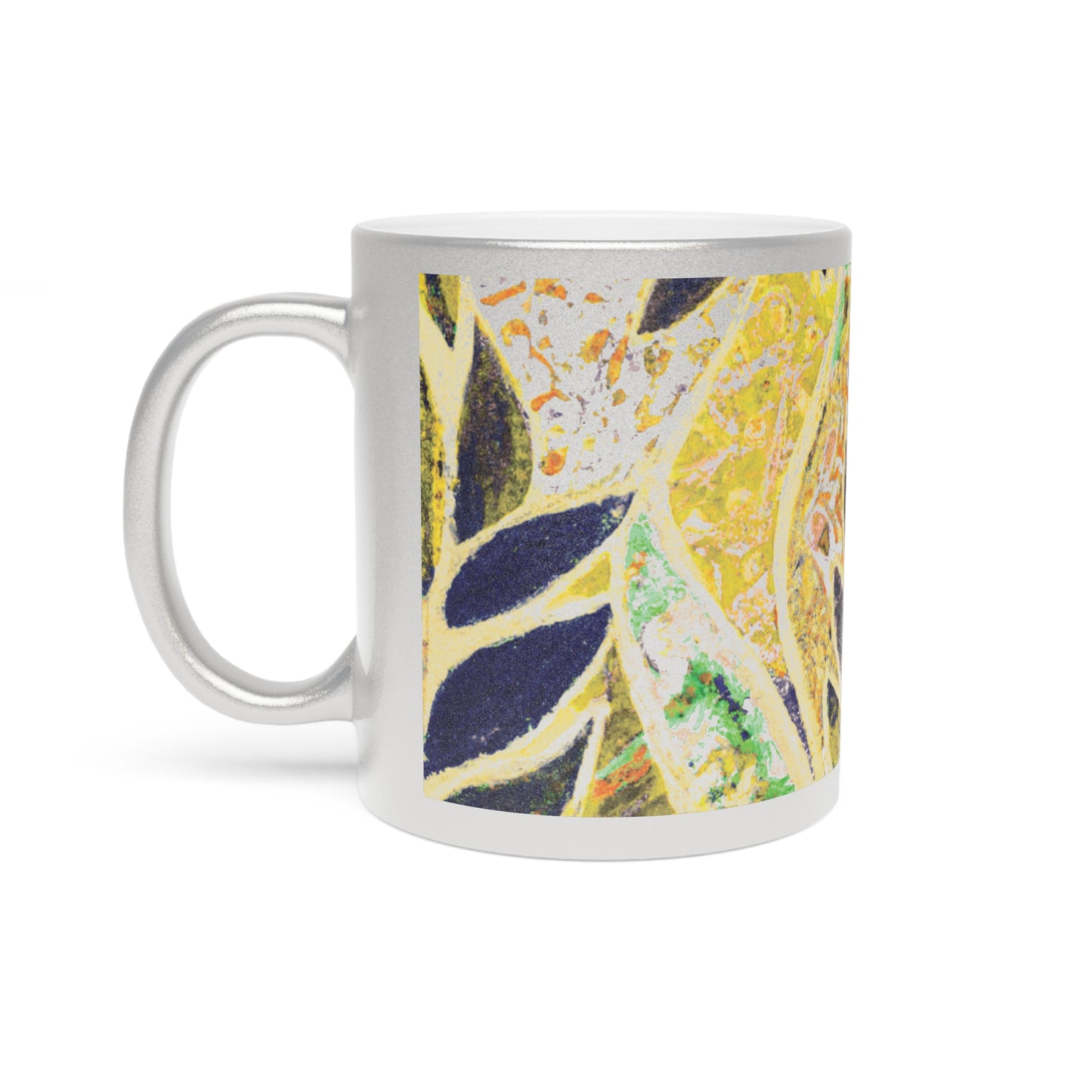 Tropical Metallic Mug, Gold or Silver - Amazon Whimsy, Yellow