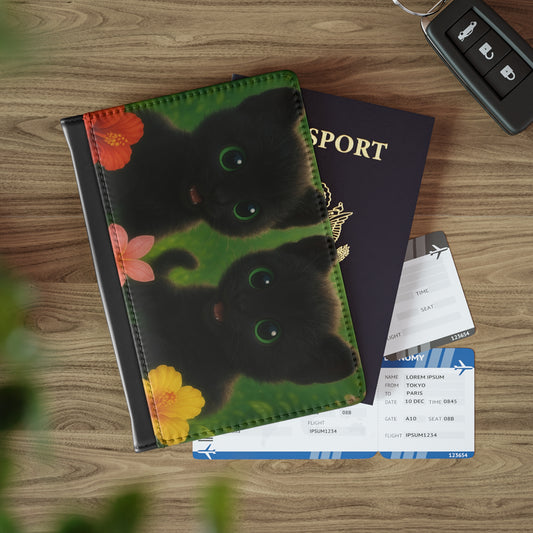 Tropical Passport Cover, Faux Leather - RFID blocking for travel security / Baby Black Panthers