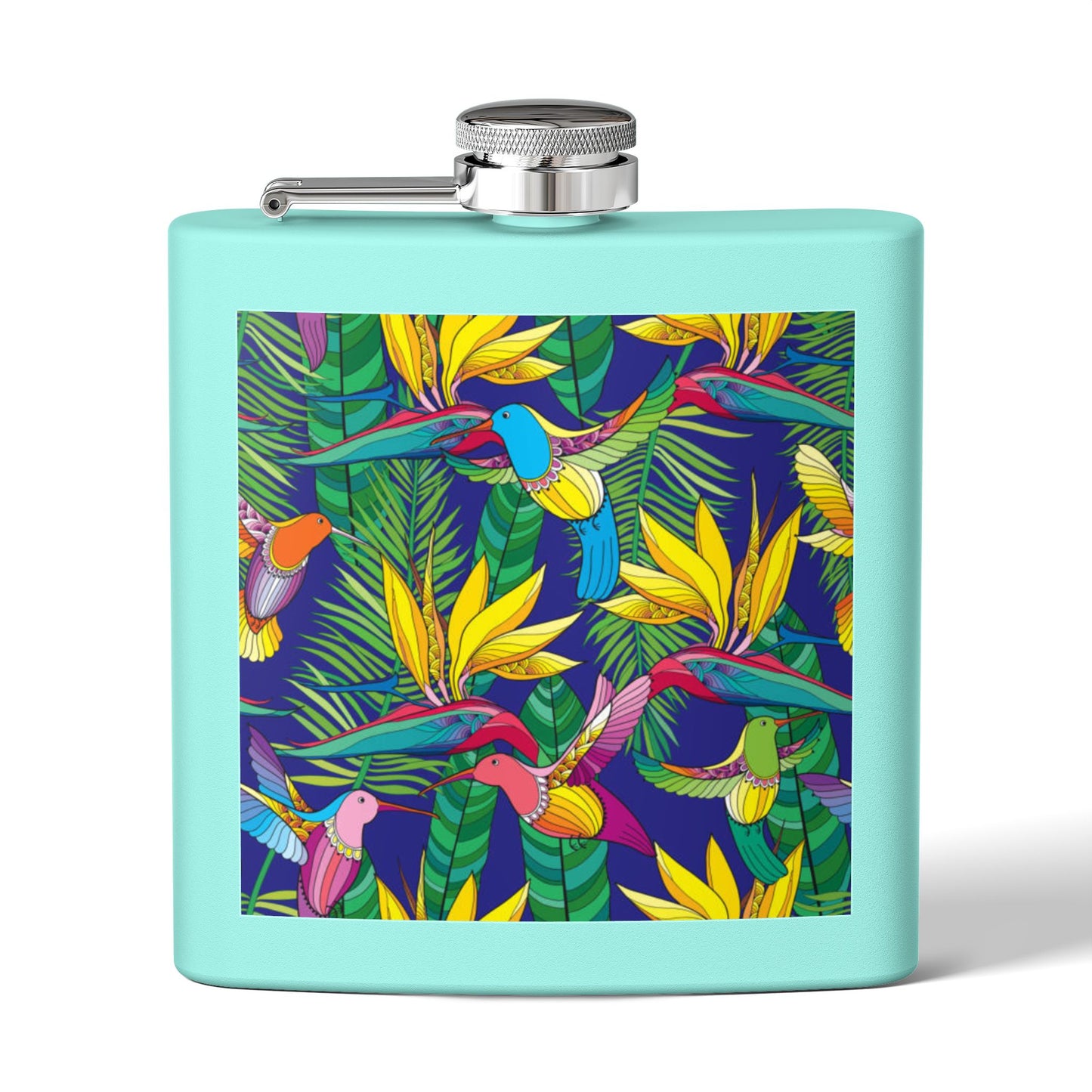 Tropical Stainless Steel 6 oz. Flask, Many Colors  – Bird of Paradise Toile