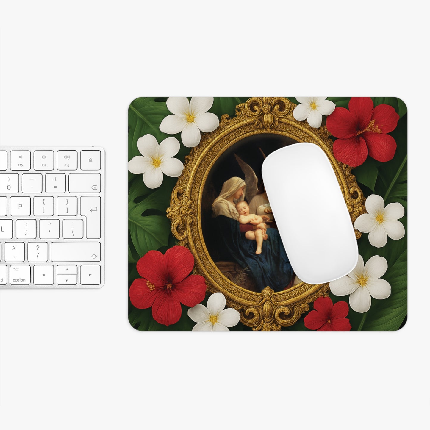 Religious Tropical Mouse Pad, 2 Shapes - Beach Vibes for Home Office & Gamer / Song of the Angels