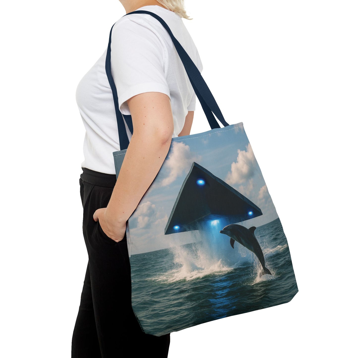 UFO and Dolphin in Ocean Tote Bag - 3 Sizes