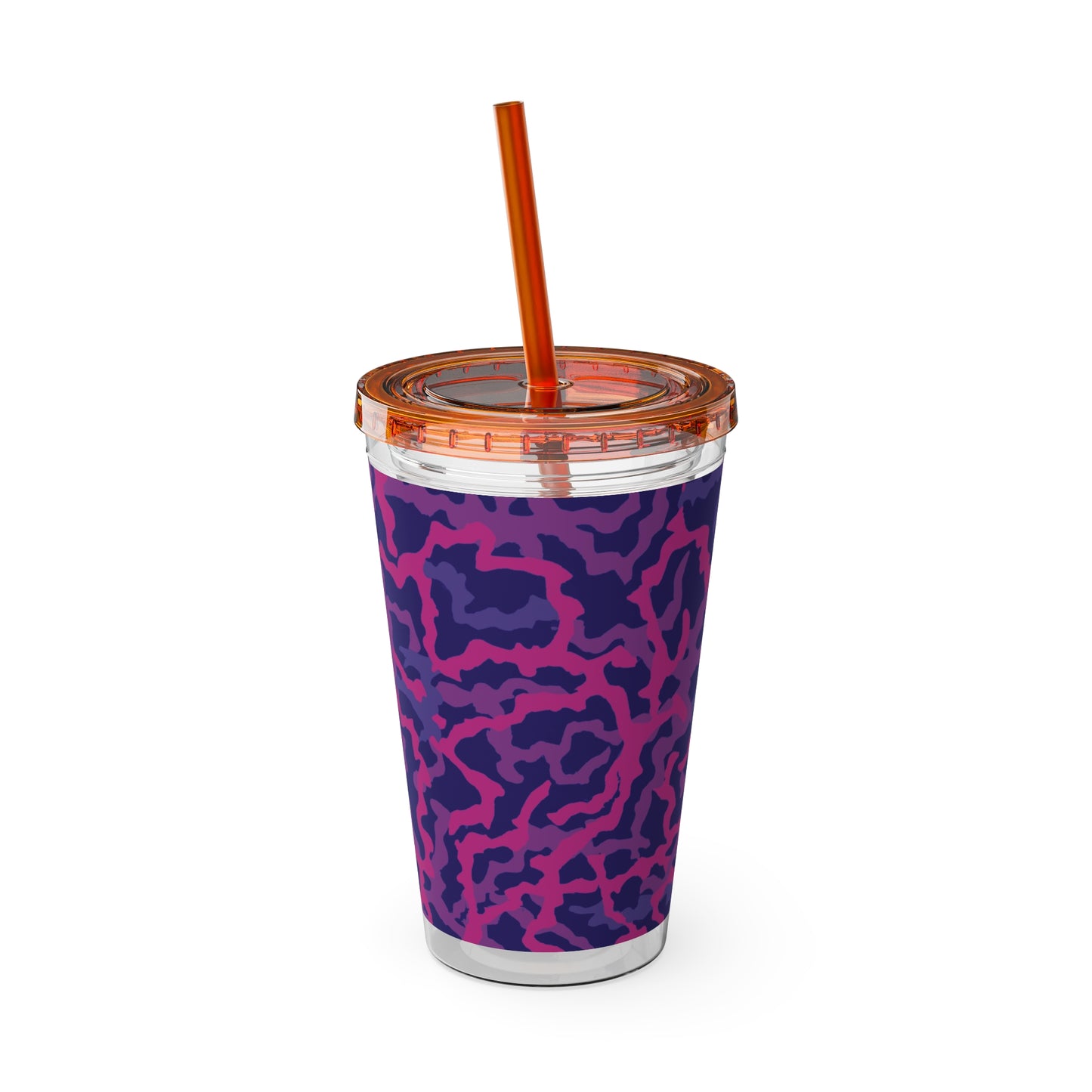 Tropical Tumbler with Straw | 16oz Colorful Travel Cup / Coral Threads, Heatwave