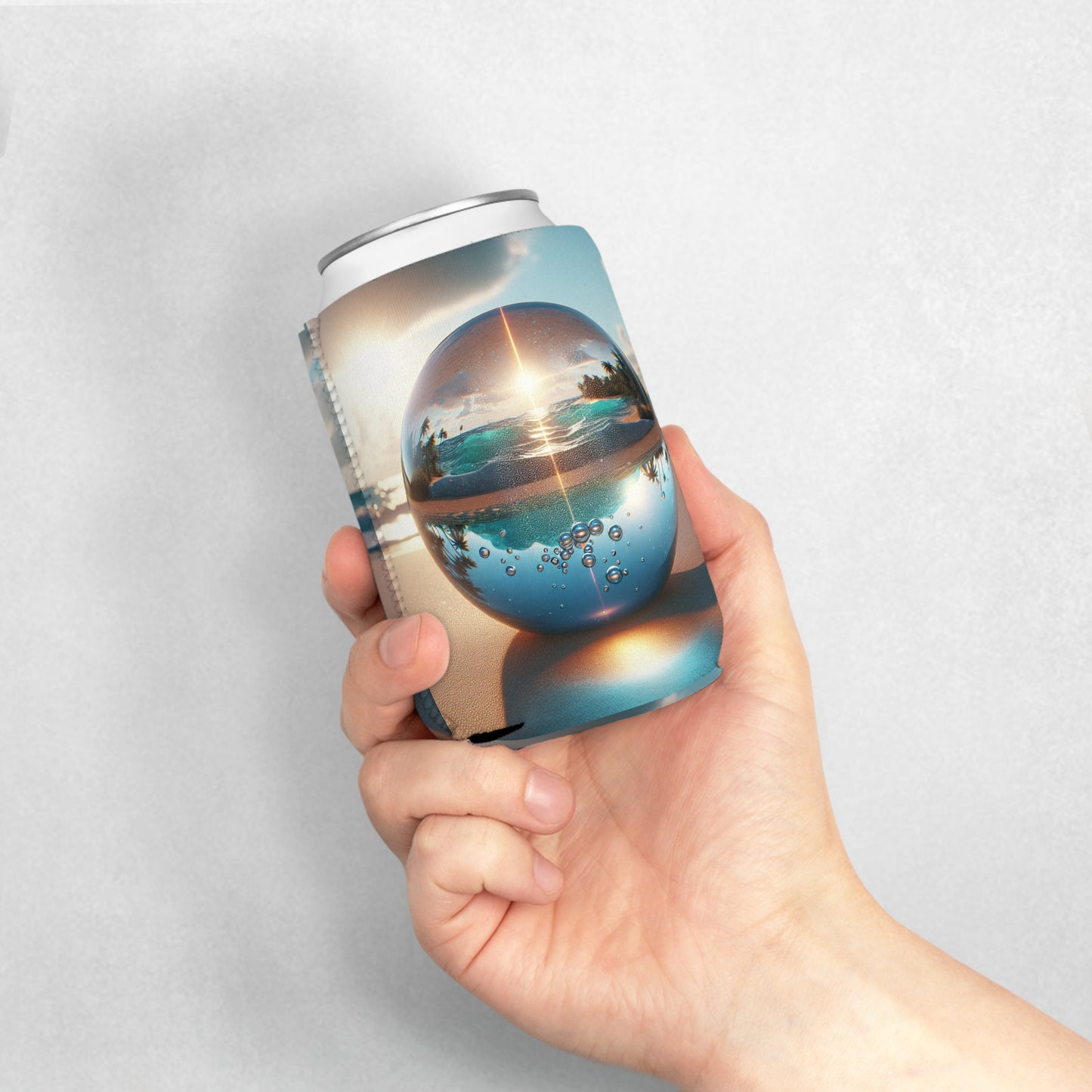 Beach Illusion Ball Sunrise Can Cooler Sleeve - Perfect for Outdoor Picnics