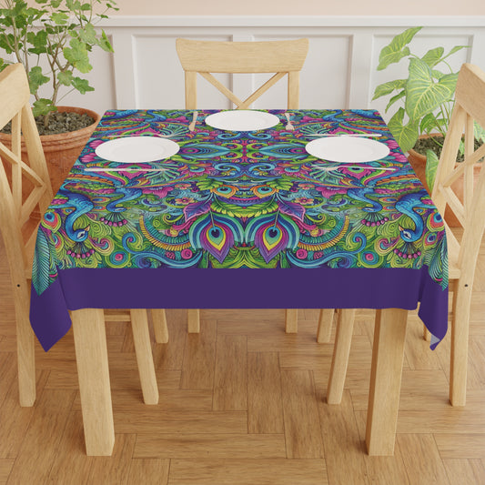 Peacock Prism/Purple ~ Square Tablecloth, 55" x 55"