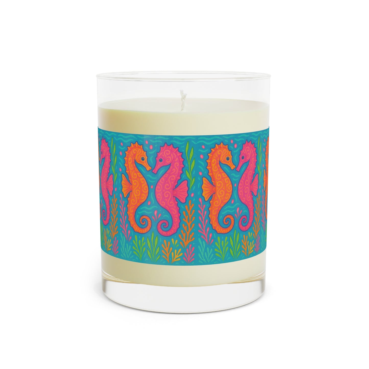 Aromatic Sunset Seahorses Scented Candle - 11oz Full Glass, Coastal Decor