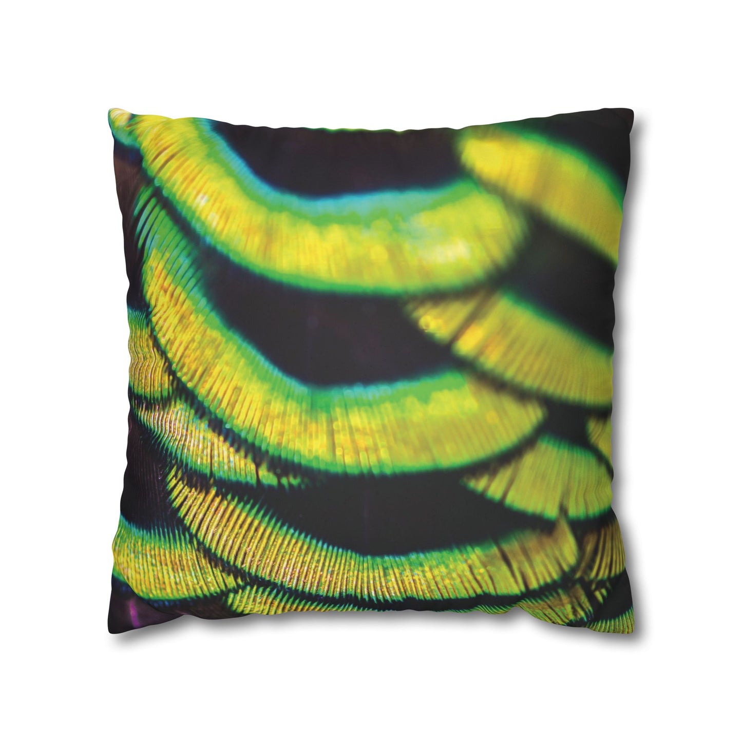 Faux Suede Square Pillowcase - Yellow Peacock Feathers