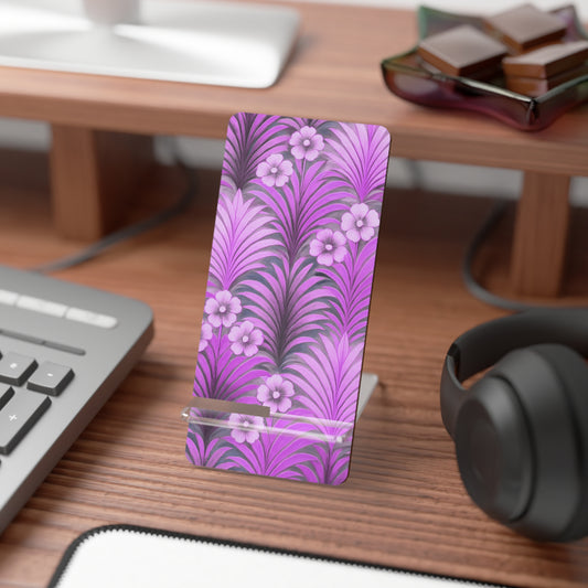 Stylish Smartphone Display Stand with Iconic Artwork - Sunrise Palms/Amethyst