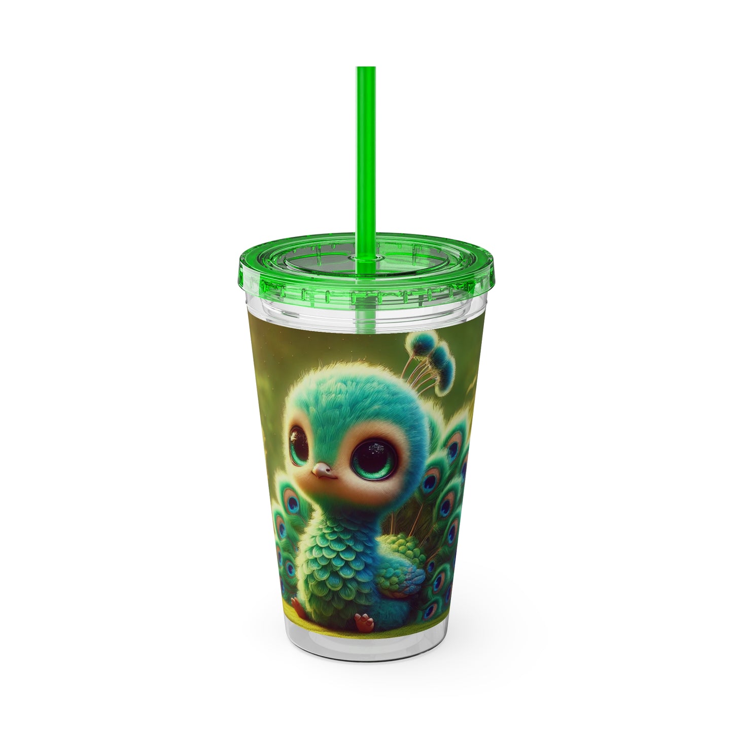 Tropical Tumbler with Straw | 16oz Colorful Travel Cup / Baby Peacock