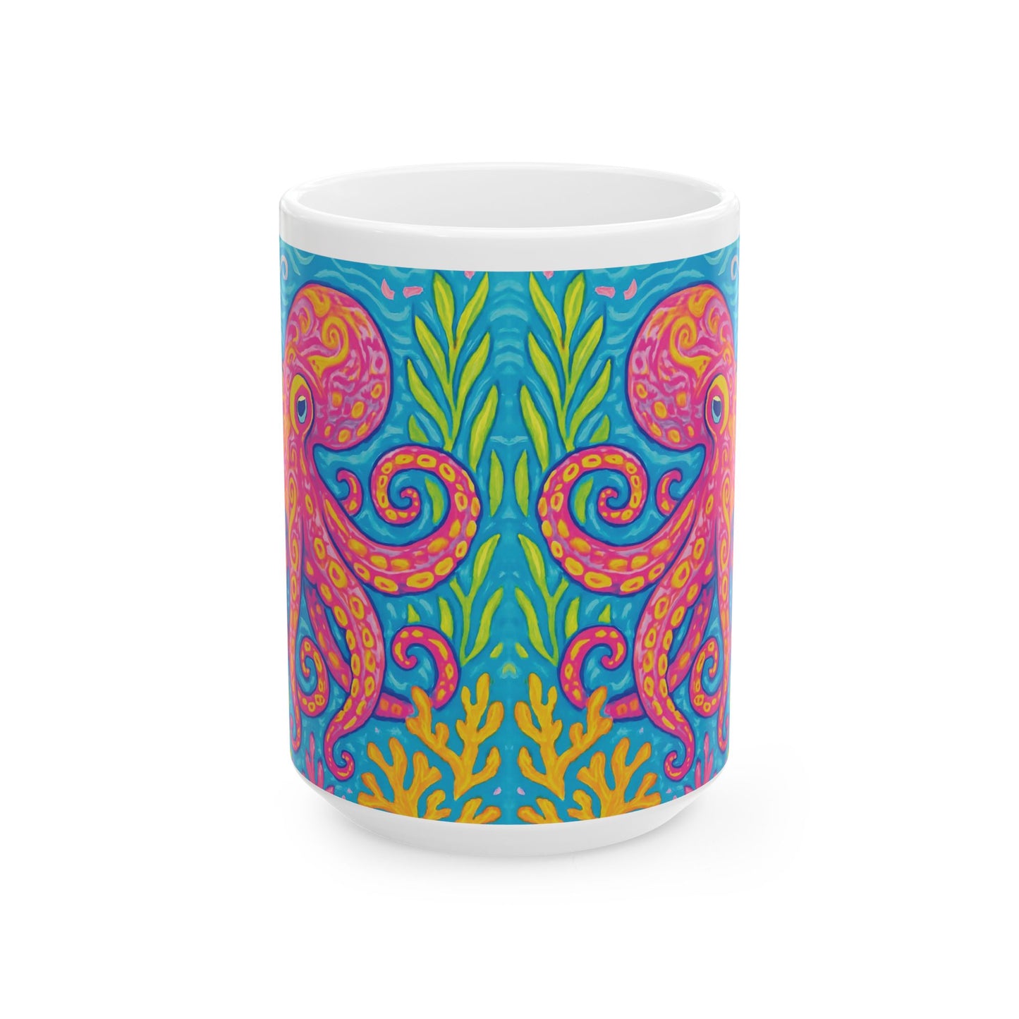 Ceramic White Mug - 11oz & 15oz, Octopus Kraken Joe