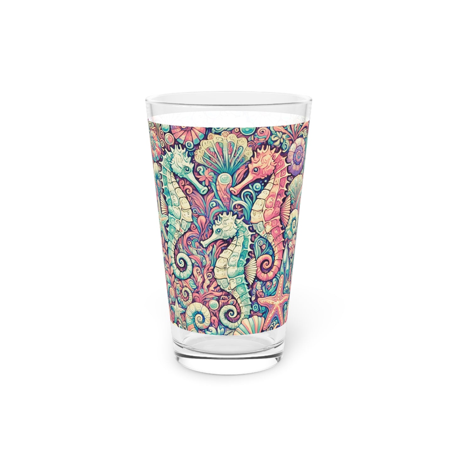 Pint Glass, 16oz - Seahorse Trio Retro