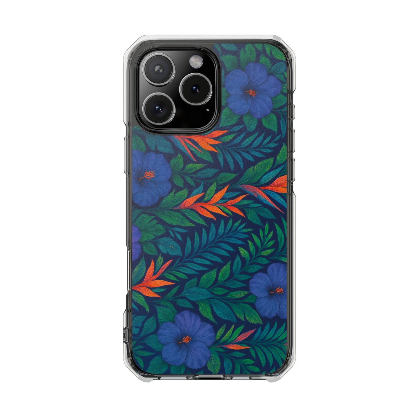 Midnight Flower Navy Magnetic Clear Phone Case, Many Models