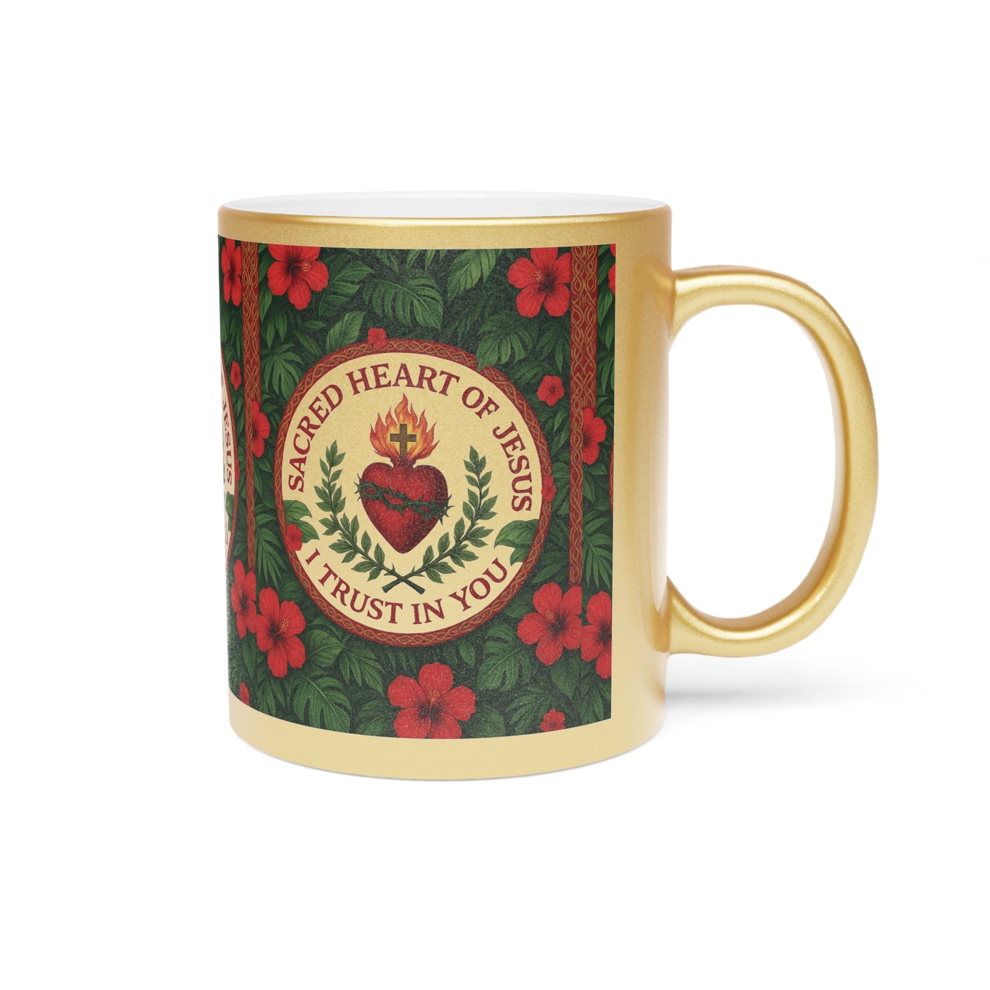 Religious Tropical Metallic Mug, Gold or Silver - Sacred Heart of Jesus Prayer