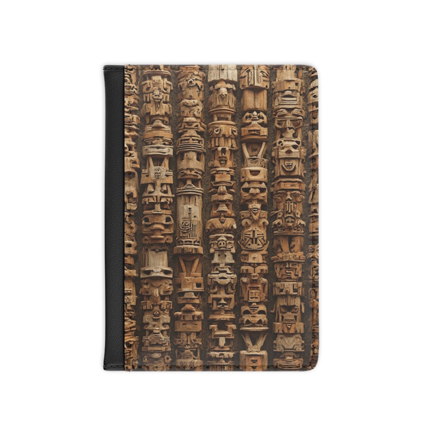 Tropical Passport Cover, Faux Leather - RFID blocking for travel security / Ancient Tiki Totems