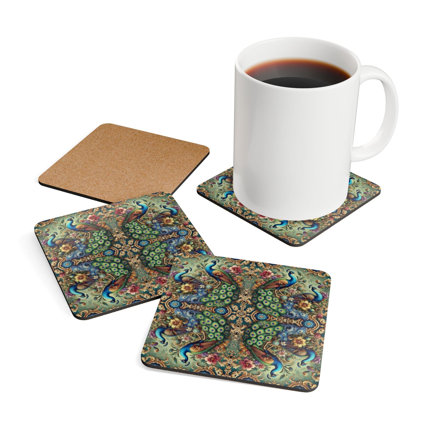 Four-piece Coaster Set - Kaleido Peacock RoyalsFour-piece