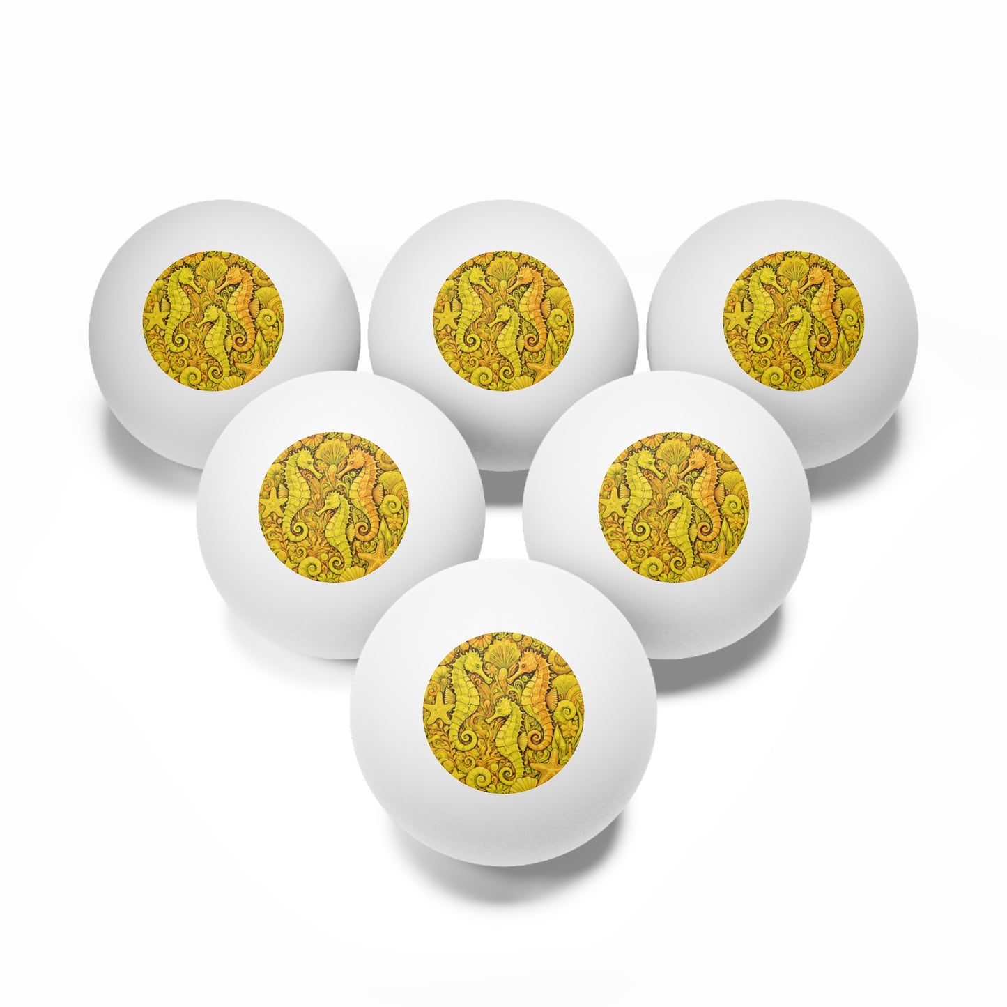 Tropical Paradise Ping Pong Balls - 6 Pack with Seahorse Trio/Yellow