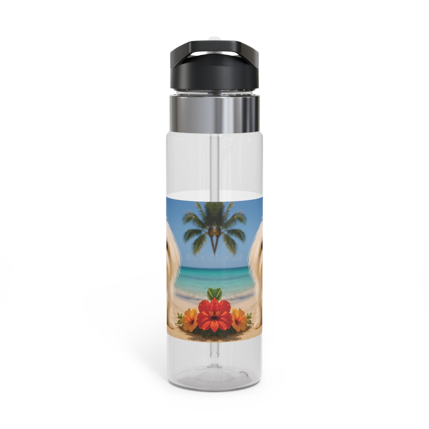Tropical 20oz Tritan Sport Water Bottle -  Leakproof, Lightweight, BPA-Free / Puppy Ariel at the Beach